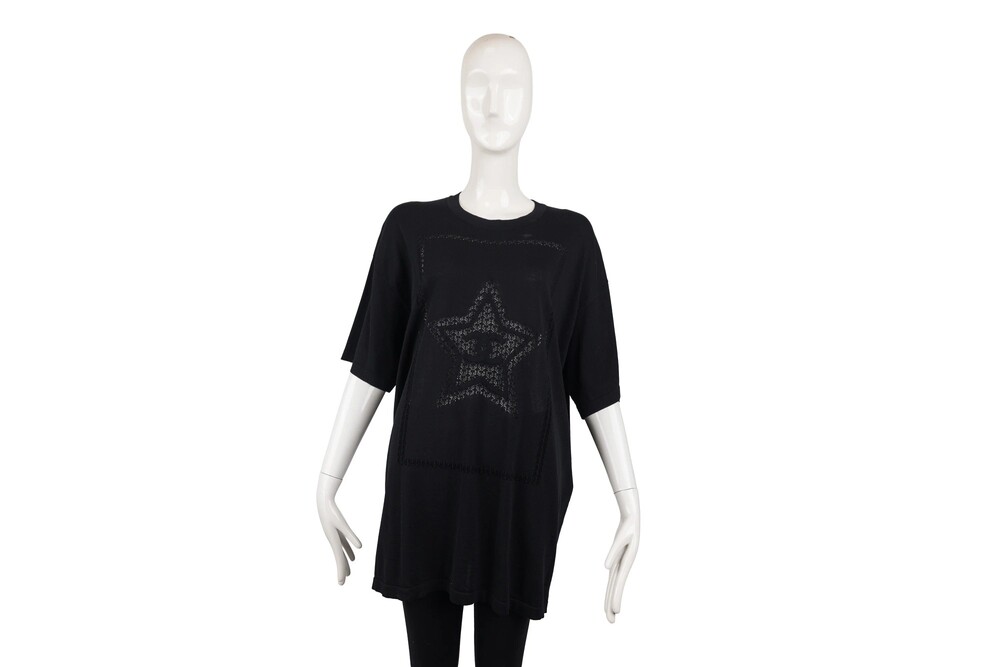 Chanel Black Star Top Pointelle Fine Gauge Knit Size 40